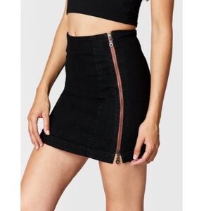 CARMAR LF The Brand Black Denim “Margery” Skirt W/ Dual Zippers In Blk & Red🖤❤️